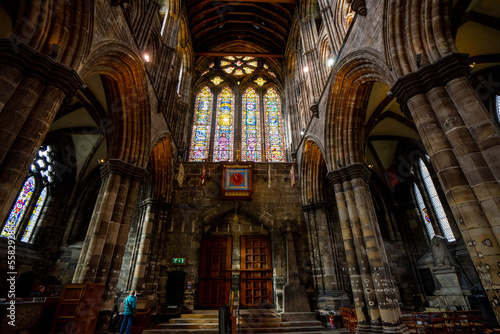 Beautiful Interior of Glasglow Cathedral , oldest cathedral church in mainland Scotland with classic frescoes stained glass window at Glasgow , Scotland : 27 February 2018