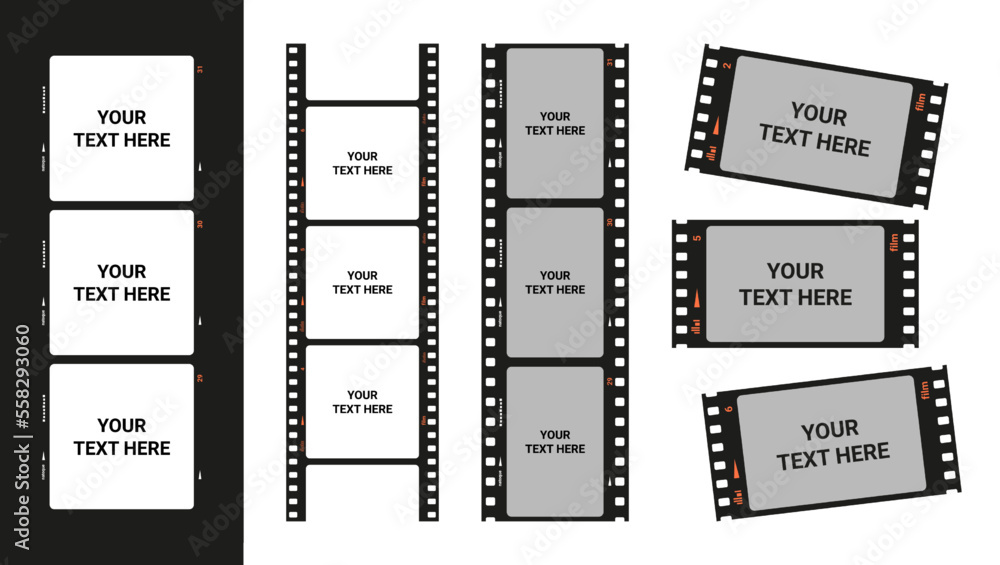 Fototapeta Film roll frames. Retro analog blank filmstrips borders with