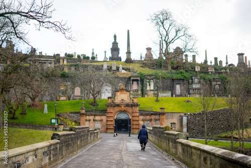 The Glasgow Necropolis , Nice view and sculpture of Victorian Cemetery Monuments during winter sunny day at Glasgow , Scotland : 27 February 2018