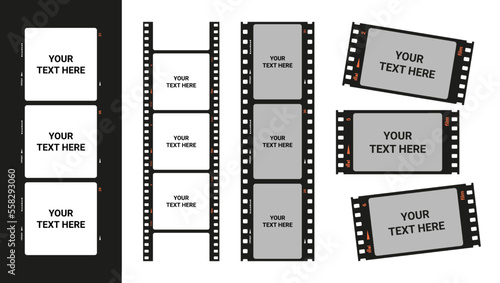 Film roll frames. Retro analog blank filmstrips borders with space for text, photo cinema tape slide for vintage camera. Vector isolated banner set of strip reel analog, slide frame blank illustration photo