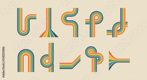 70s poster elements rainbow isolated of collection. Vector of rainbow curve and colorful, geometric 70s and 60s groovy illustration © Frogella.stock