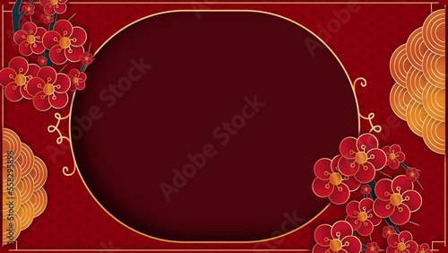 Chinese new year celebration greeting golden sparkling on red background photo