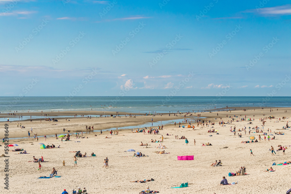 A Large Group of People on the Beach in Stella-Plage, Cucq, Cote d'Opale, France