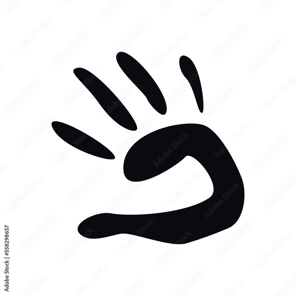 Flat vector painting tools in childish style. Hand drawn hand print, palm silhouette Flat vector painting tools in childish style. Hand drawn hand print, palm silhouette