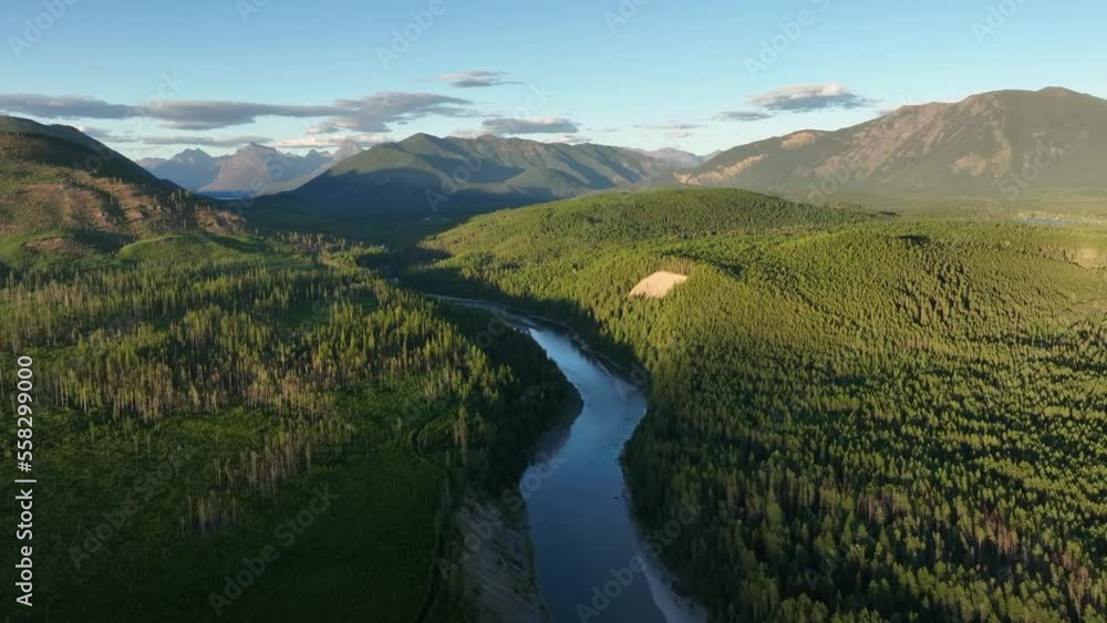 River Flowing Between The Wilderness With Lush Forest On A Sunny Day In Summer.. - aerial River Flowing Between The Wilderness With Lush Forest On A Sunny Day In Summer.. - aerial