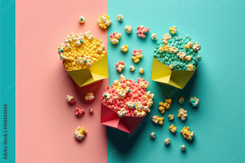 little bopxes with colorful popcorn generative ai illustration