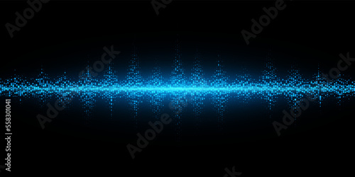 Abstract glowing waves from dots on black background. Equalizer sound vibrations. Vector illustration