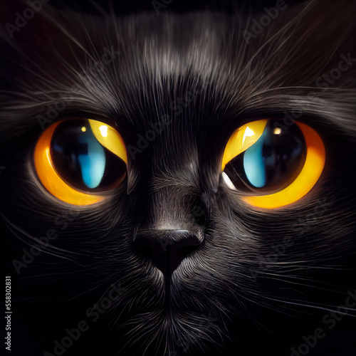 Adorable black cat with yellow eyes character design. black cat cartoon