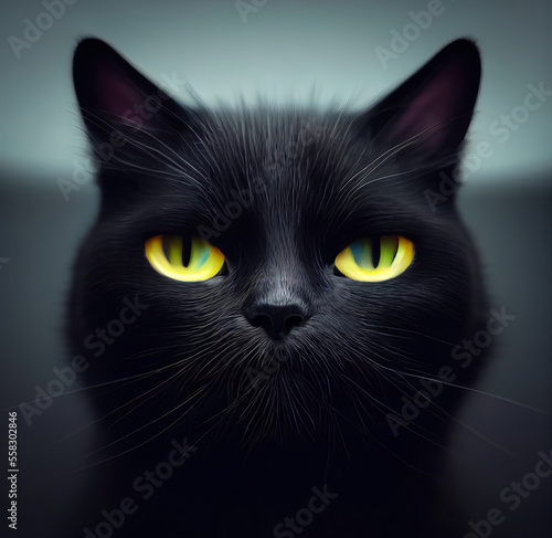 Adorable black cat with yellow eyes character design. black cat cartoon