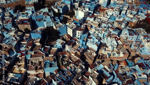 A view above  the blue city of chefchaouen city, Morocco. The Blue city of Chefchaouen.