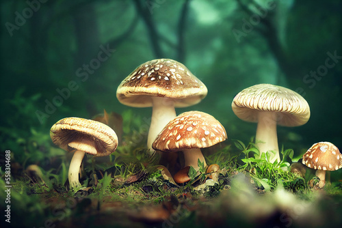 Fotografia mushrooms in the forest, Generative AI