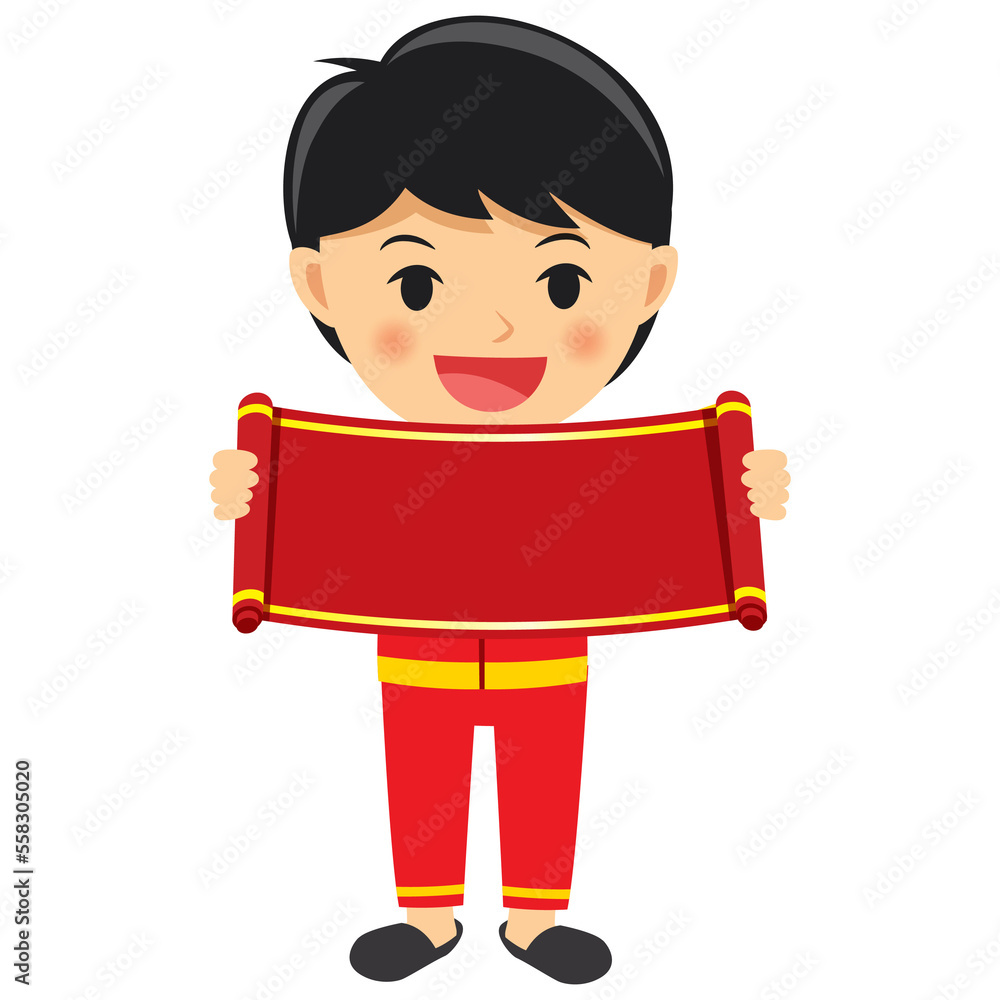 Happy chinese new year boy cartoon character in traditional clothes celebrate Happy chinese new year boy cartoon character in traditional clothes celebrate