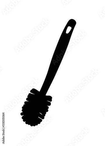 Toilet bowl cleaning tool. Brush silhouette for illustration design in flat cartoon graphic style. Equipment for toilet rooms. Cleaning plumbing with mechanical friction and detergents.