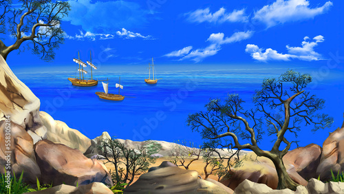 Rocky Shore sea view illustration