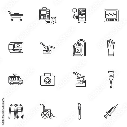 Medical equipment line icons set