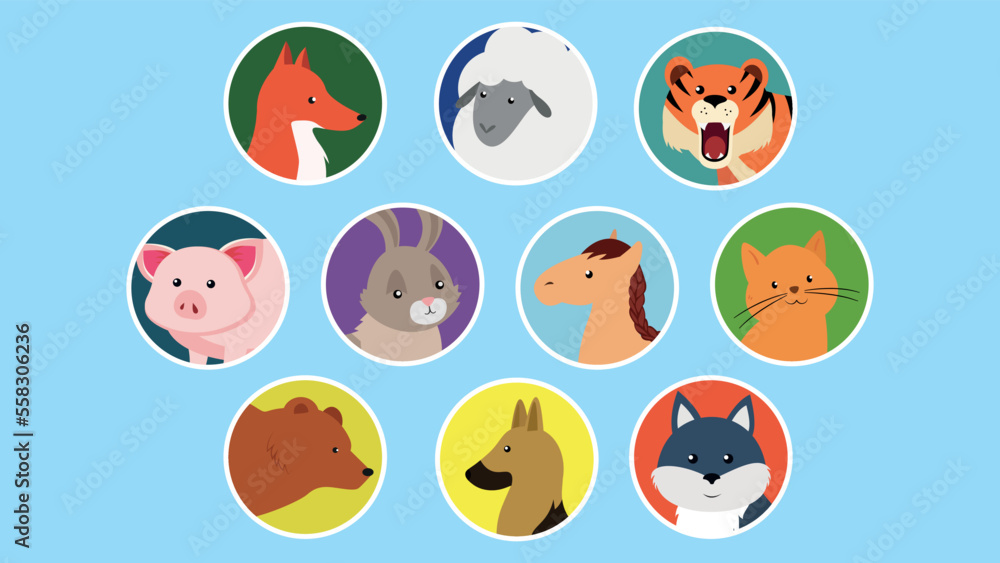 Different animals on avatars - illustration Different animals on avatars - illustration