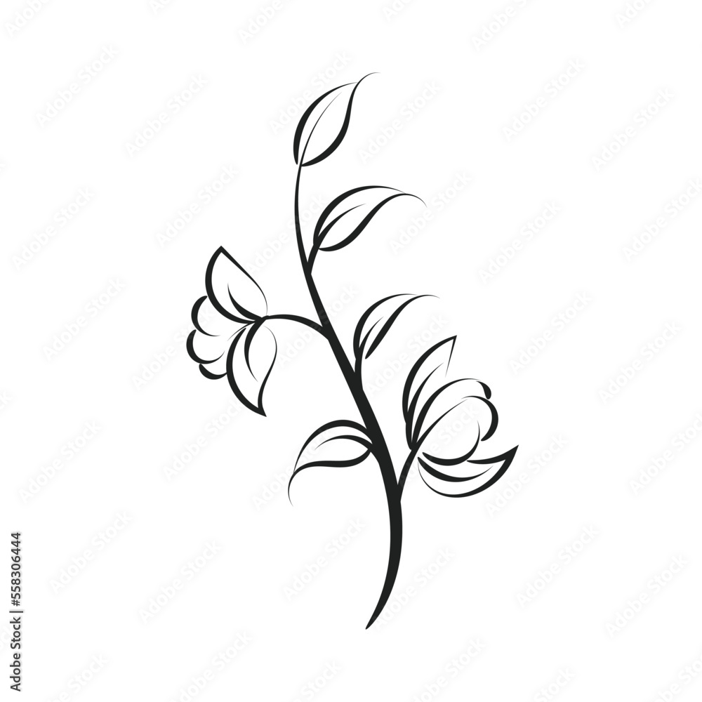Hand Drawn Floral design. Minimal Line Art Tattoo Design. Hand Drawn Floral design. Minimal Line Art Tattoo Design.