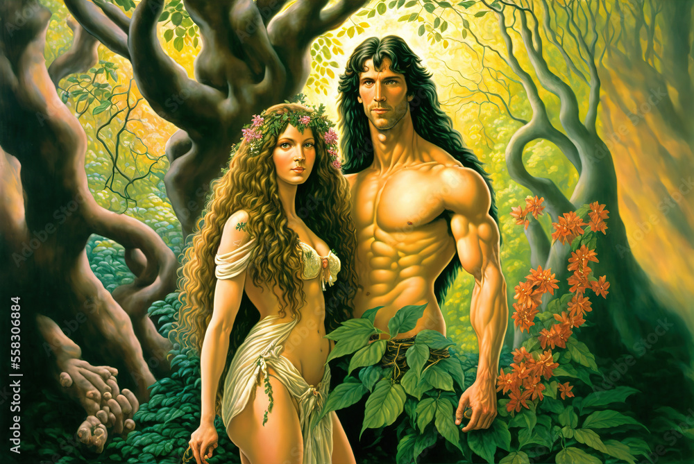 Adam and Eve, Generative AI Stock Illustration | Adobe Stock