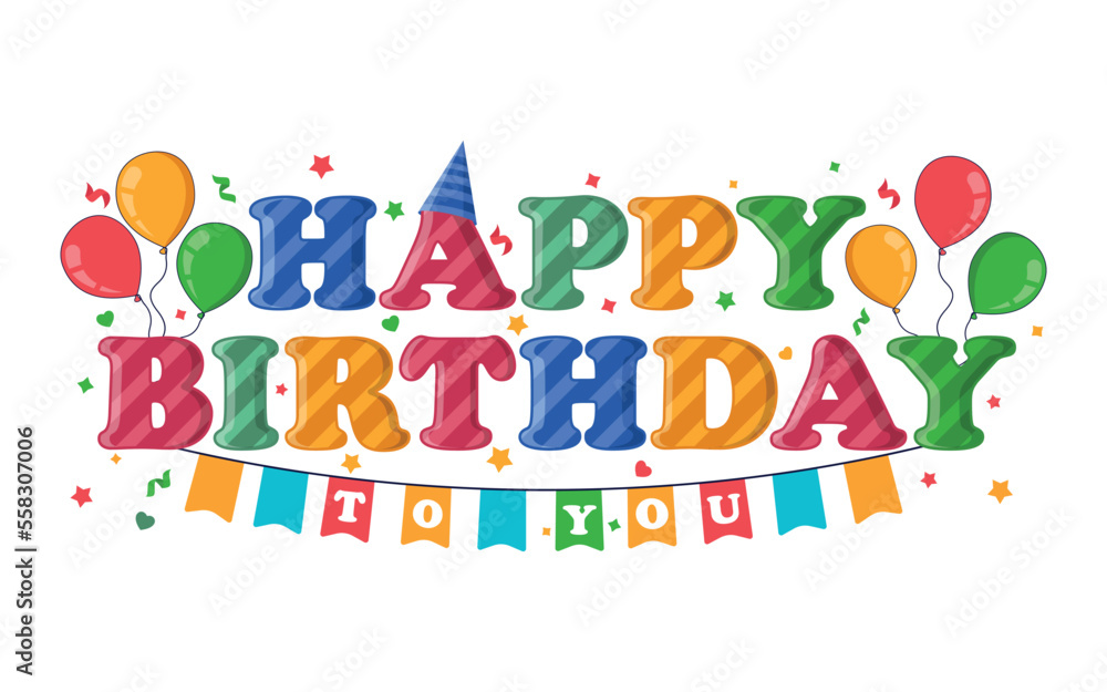 Fototapeta premium Happy Birthday typography or Calligraphy lettering with balloons