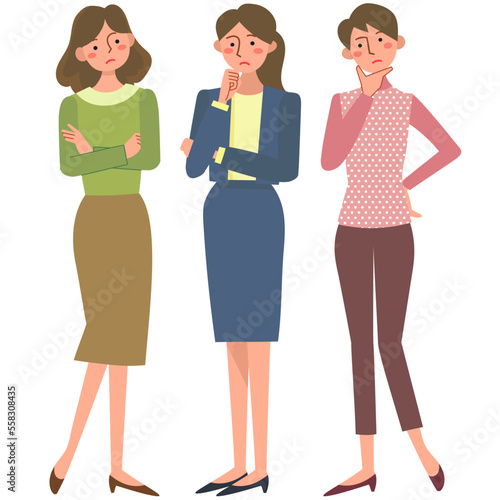 困っている表情の若い女性セット