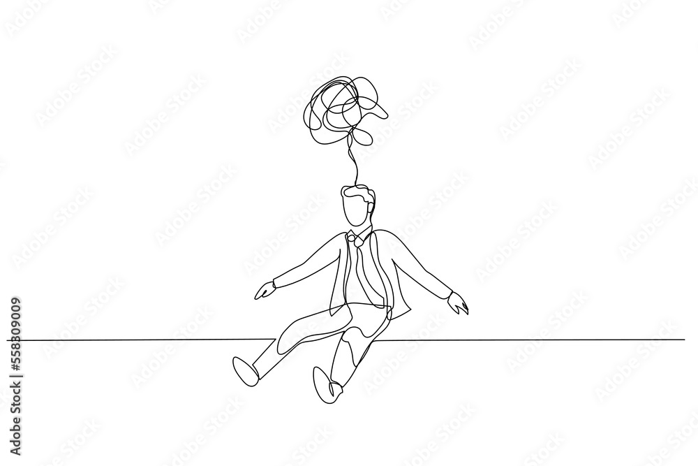 Cartoon of businessman sad stressed drop in the floor. One continuous line art style Cartoon of businessman sad stressed drop in the floor. One continuous line art style