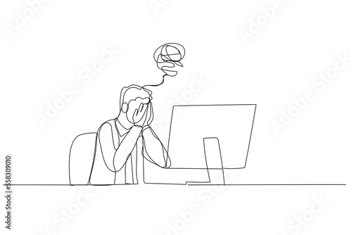 Illustration of businessman depressed suffered in workplace. Single line art style