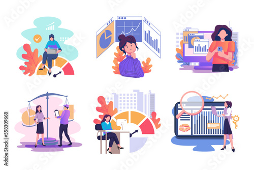 bechmark testing flat style illustration set design