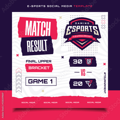 Match Result E-sports Gaming Banner Template for social media Flyer with Logo
