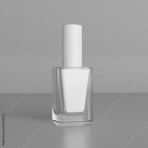 3d rendering of empty white bottle of nail polish mockup to show package design