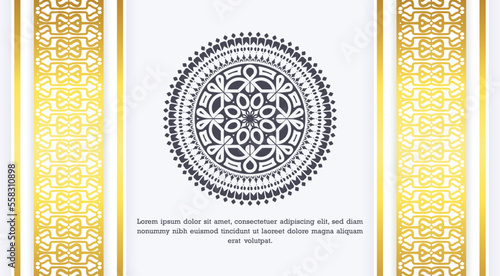 elegant background greeting card template design with decorative golden ornament border frame