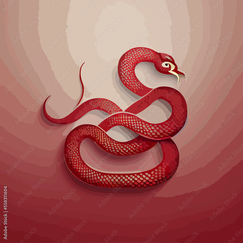 Fototapeta premium Chinese New Year 2023, Snake zodiac sign on red color background.