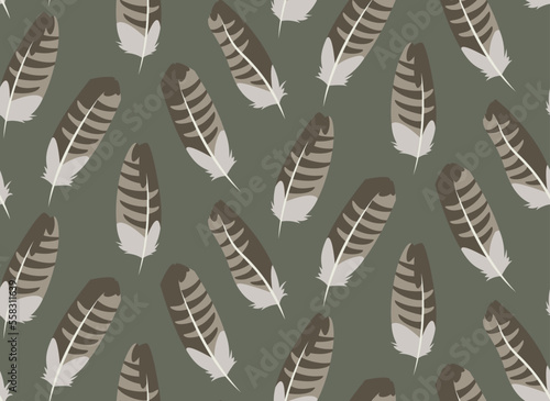 Seamless pattern with buzzard feathers. Beautiful nature texture in flat style.