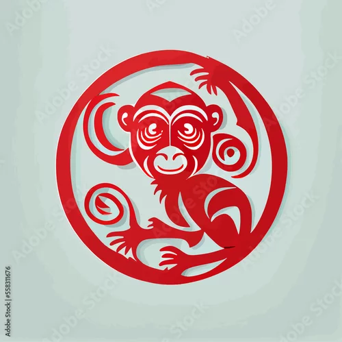 Obraz Chinese New Year 2023, Monkey zodiac sign on red color background.