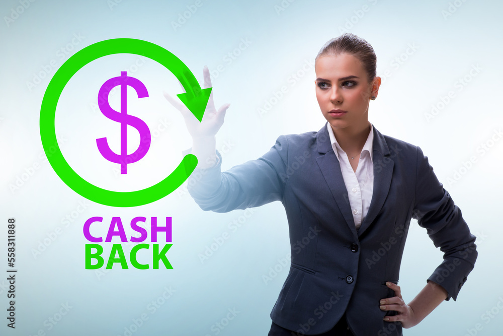 Businesswoman in the cash back concept Businesswoman in the cash back concept