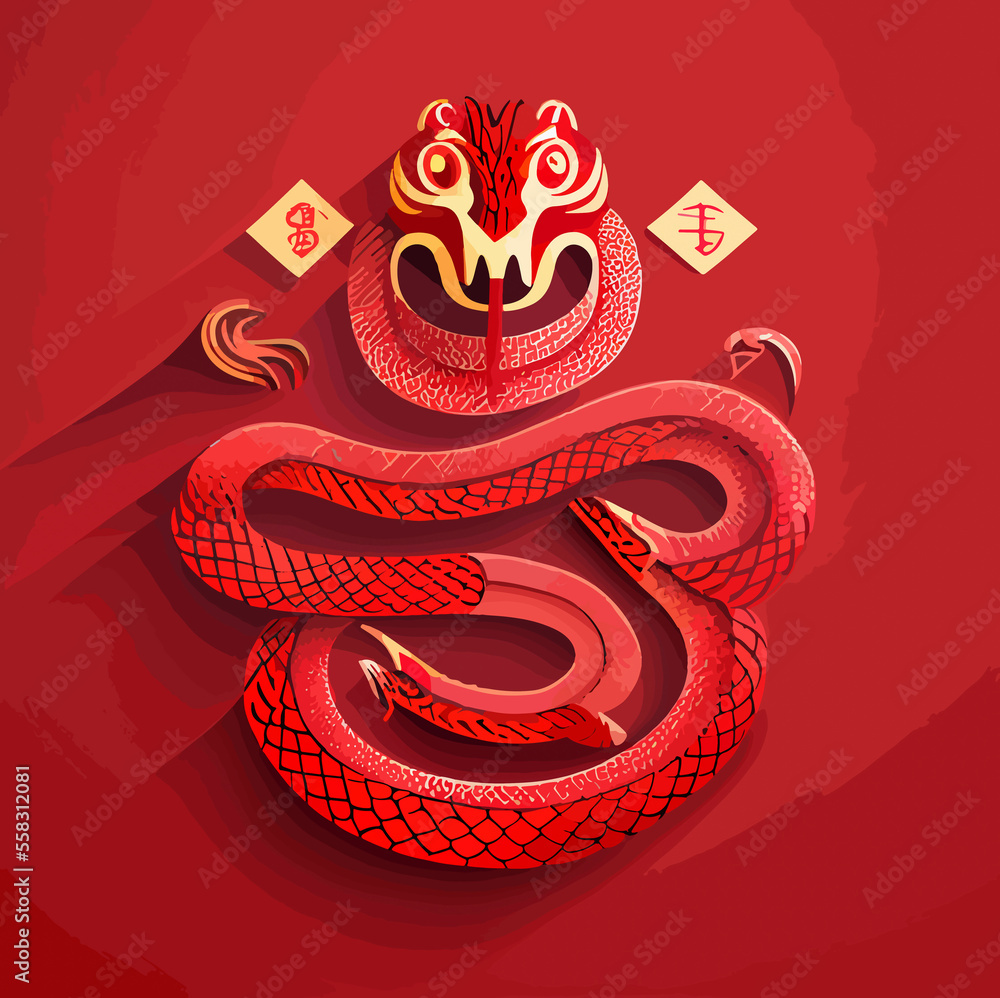 Obraz premium Chinese New Year 2023, Snake zodiac sign on red color background.