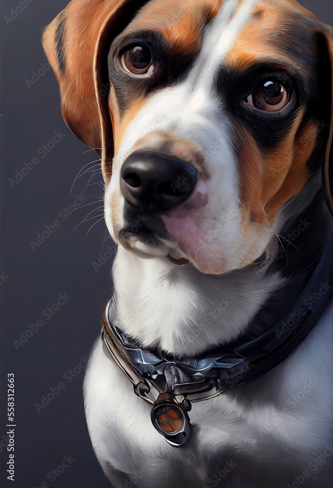 painted portrait of a beagle dog
