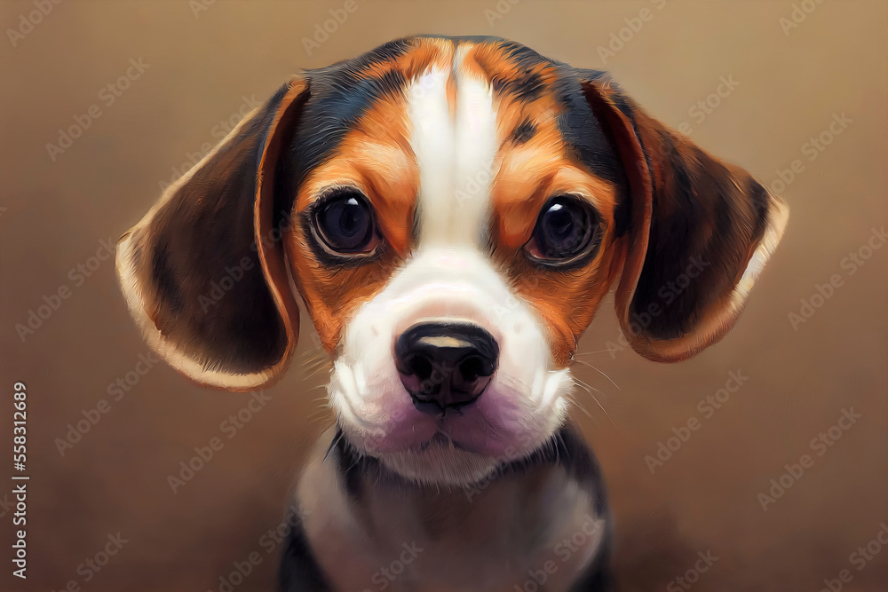 painted portrait of a beagle dog