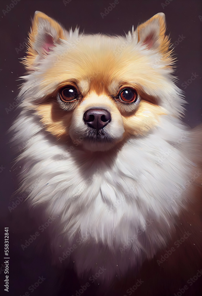 painted portrait of a Pomerania dog