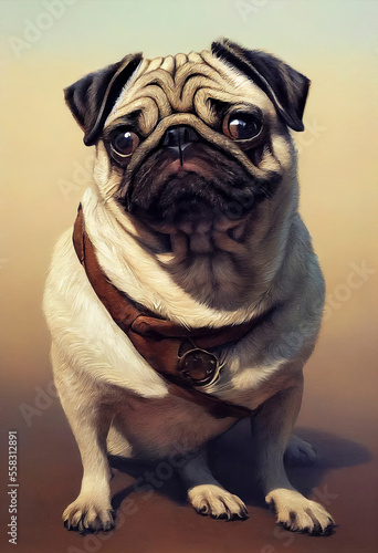 painted portrait of a pug dog