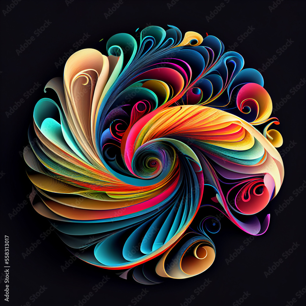 Colorful 3D-Swirl on a black background. generative ai Colorful 3D-Swirl on a black background. generative ai