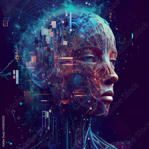 head with computer technology. generative ai