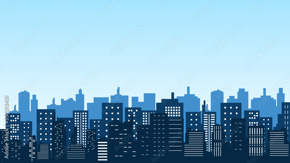 Silhouette background with city buildings many apartments and offices