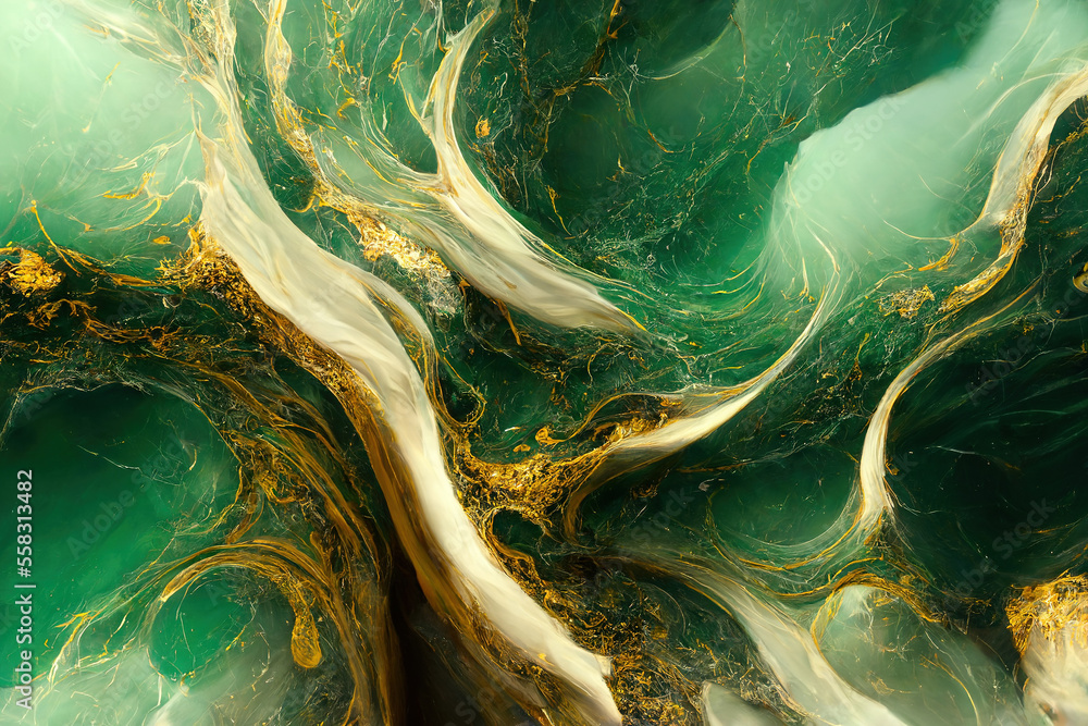 Green and gold marble texture. Luxury abstract fluid art paint
