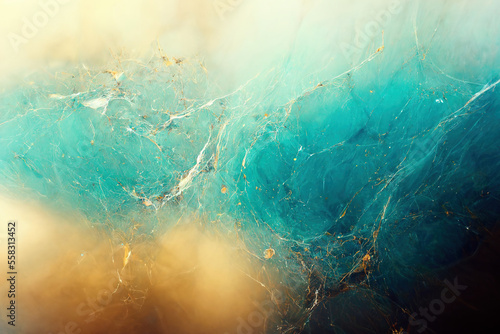 Abstract marble textured background. Fluid art modern wallpaper. Marbe gold and turquoise surface. AI 