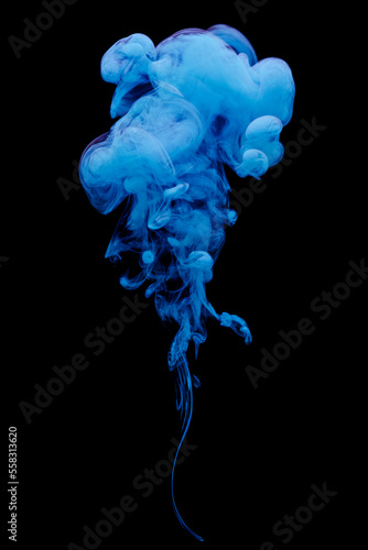 Obraz na płótnie Blue ink swirling in water isolated on black background. w salonie