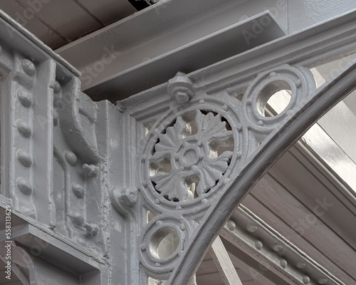 Newly painted Victorian-era Wrought Iron work at a Railway Station