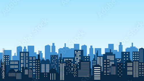 Vector City Illustration with shopping malls and apartments with beautiful twinkling lights