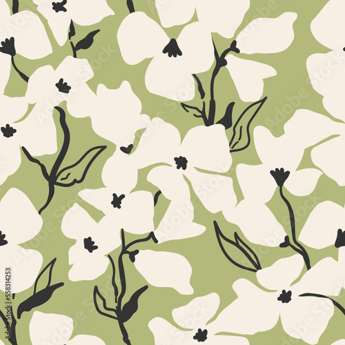 Seamless pattern with white flowers
