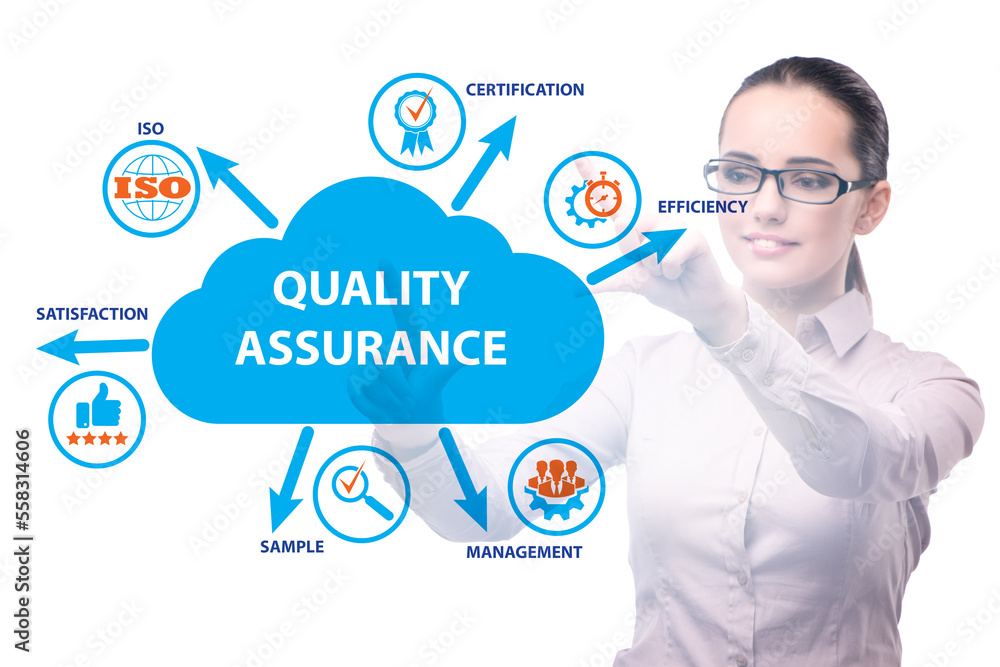 Businesswoman in quality assurance concept Businesswoman in quality assurance concept