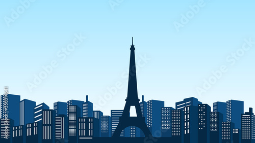 The silhouette of the city of Paris in the morning with a beautiful blue sky